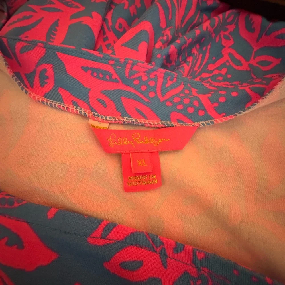 Lilly Pulitzer Coral Pink and Bluish/Teal Floral Scoop Neck Dress size XL - Picture 2 of 2